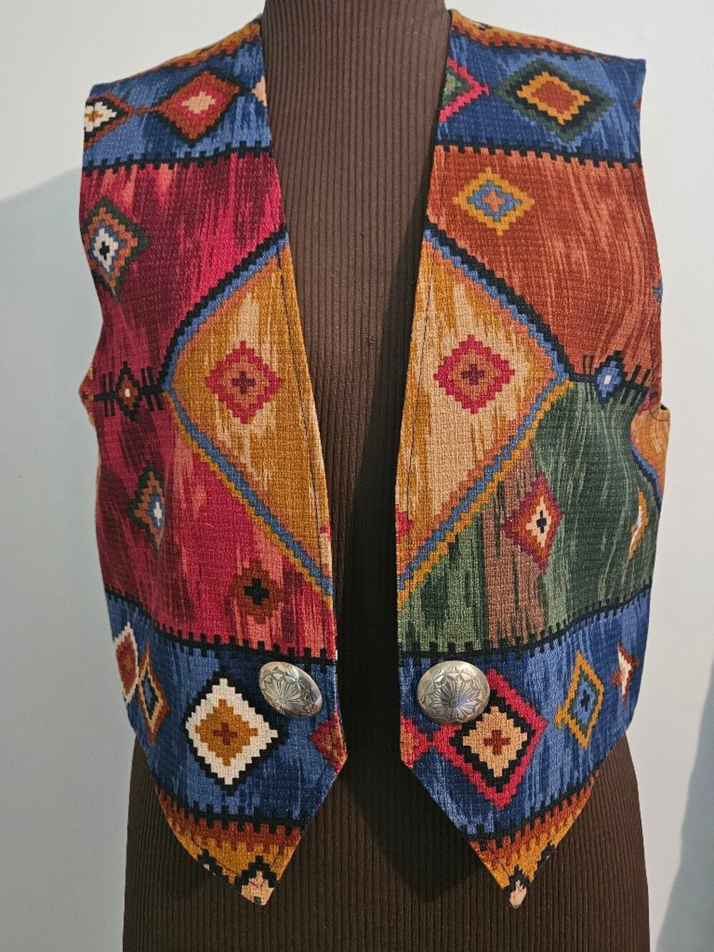 Vintage Women's Wraps Southwest Style Vest with Silver Buttons, Size L (?)